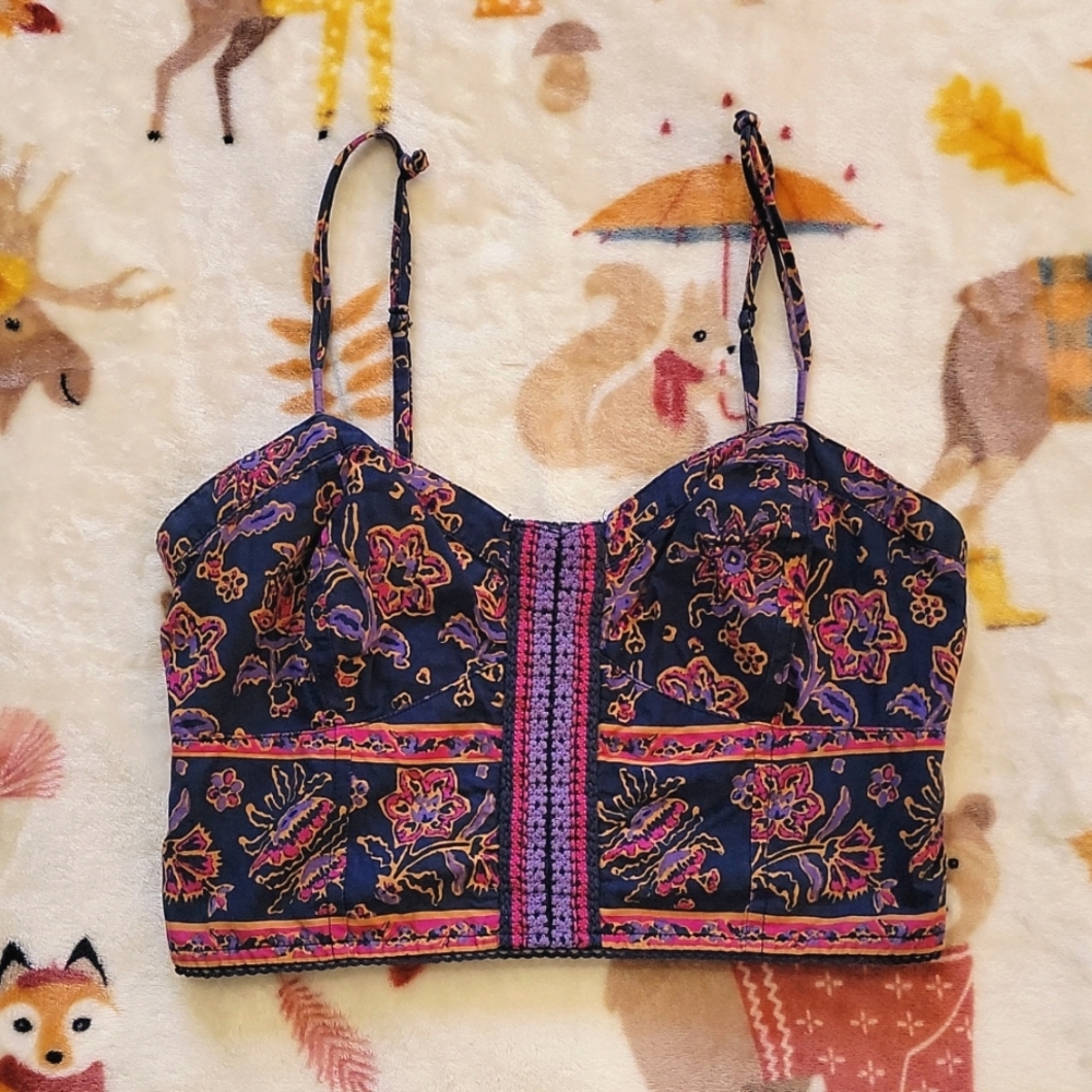 💙 BUSTIER CROP TOP KNIT CROCHETTE FLORAL CORSET STYLE PRINT FUNKY INDIAN